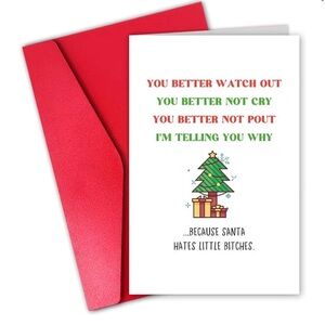 Funny Christmas Card with Red Envelope - Santa - You Better Not Shout